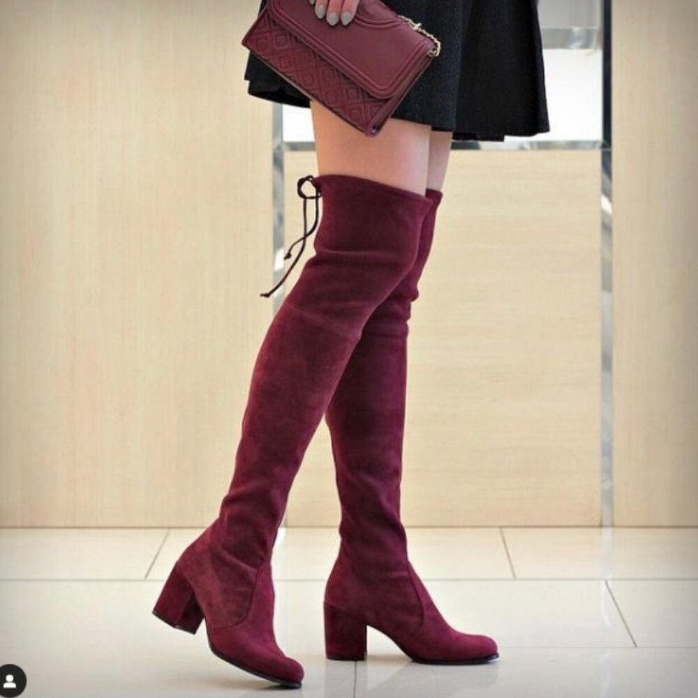 Stuart Weitzman Tieland Burgundy Suede over the knee boots size 6.5